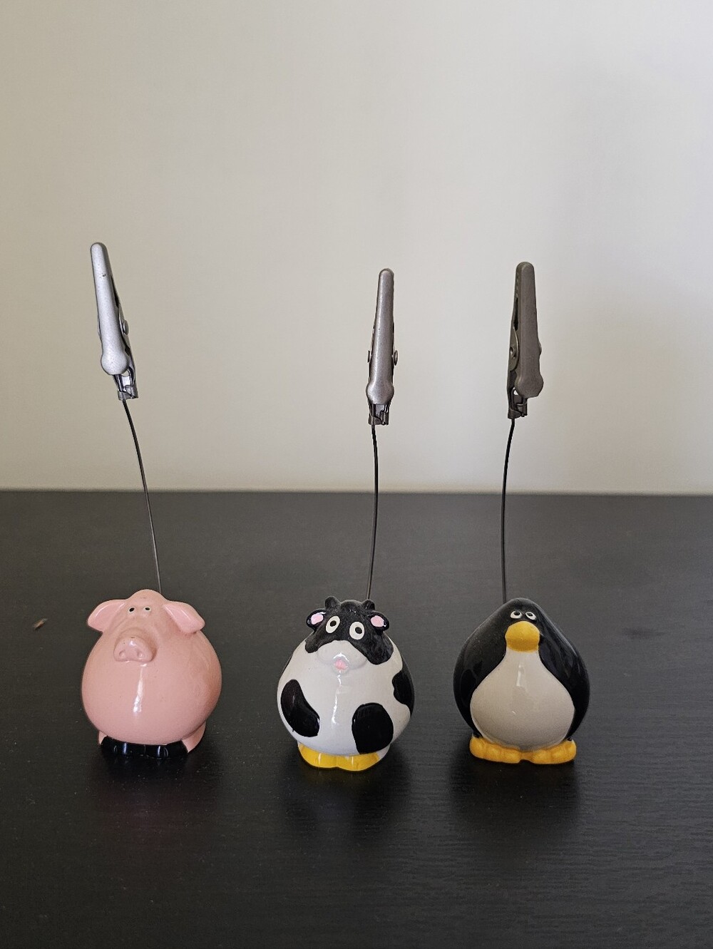 Cute Ceramic Pig, Cow And Penguin Photo/Note Holders